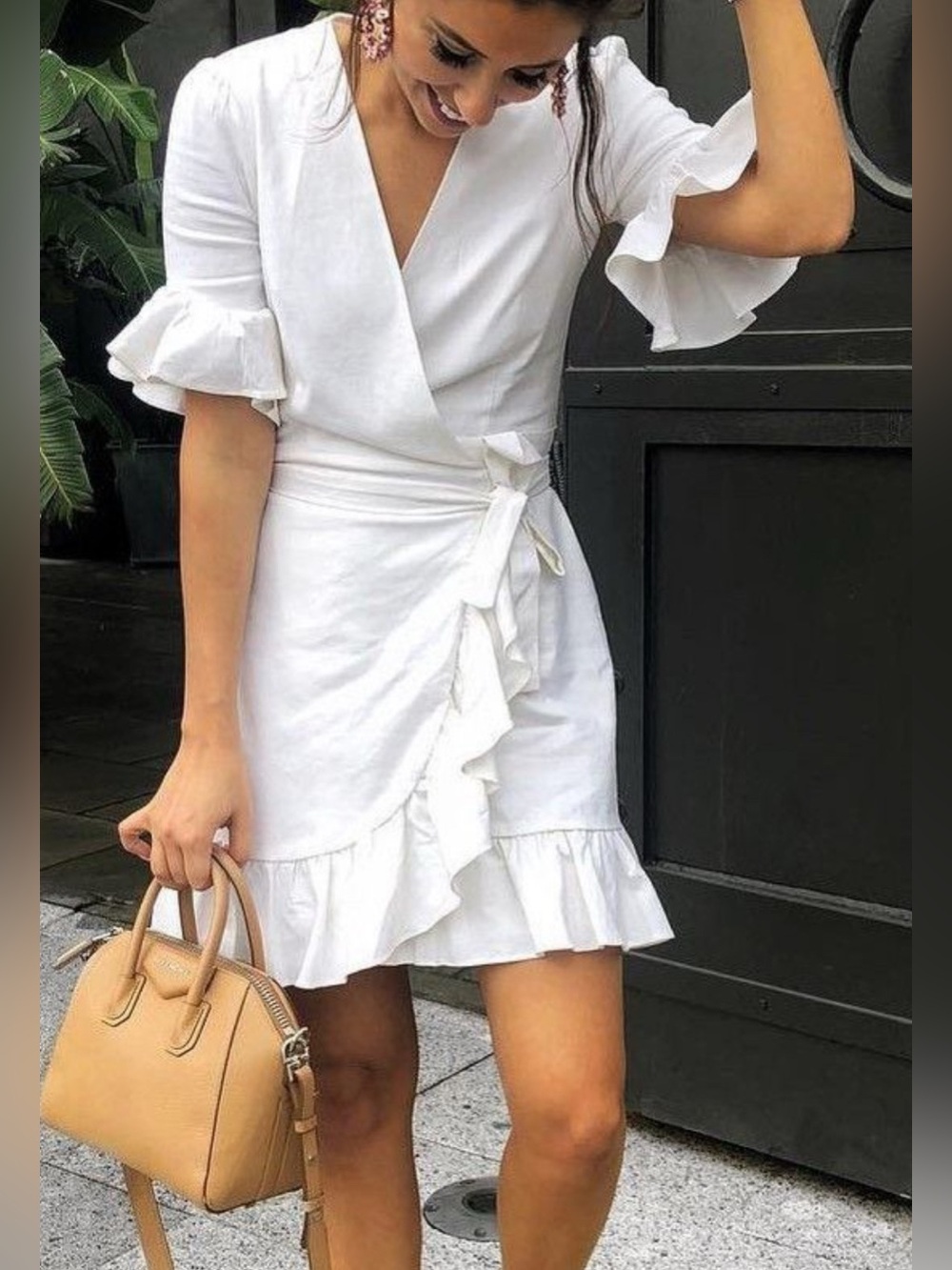 Abercrombie & Fitch White Ruffle Wrap Mini Dress